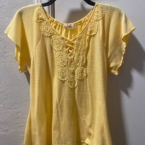 Yellow Lace-Trimmed Women's Top